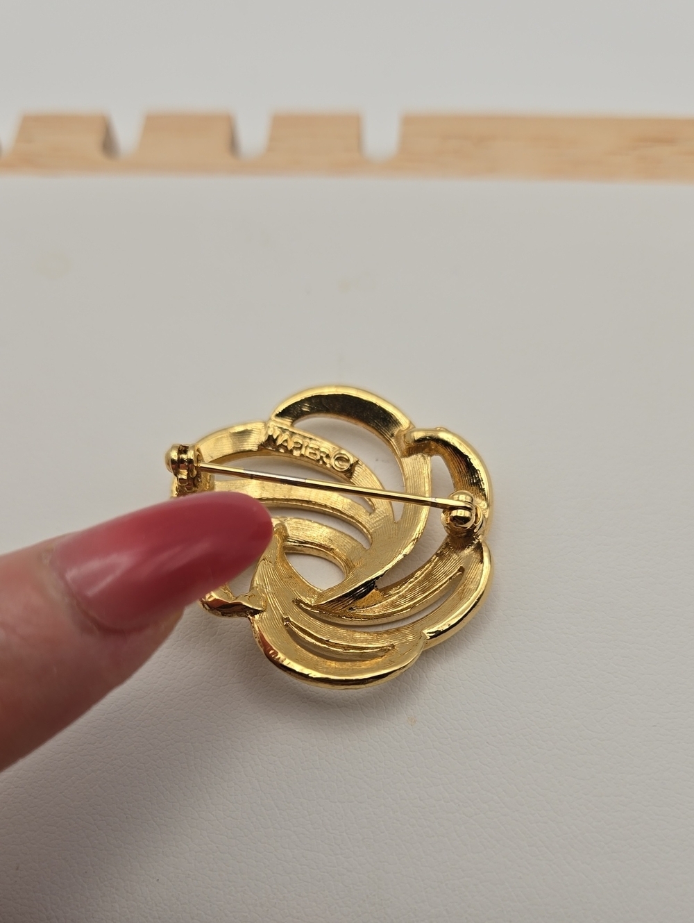 Napier Gold Swirl Knot Brooch - Picture 5 of 10